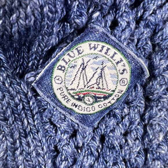 Vintage Blue Willi’s Denmark Cardigan S | Indigo Cotton 90s Fisherman Cable Knit - Picture 8 of 16